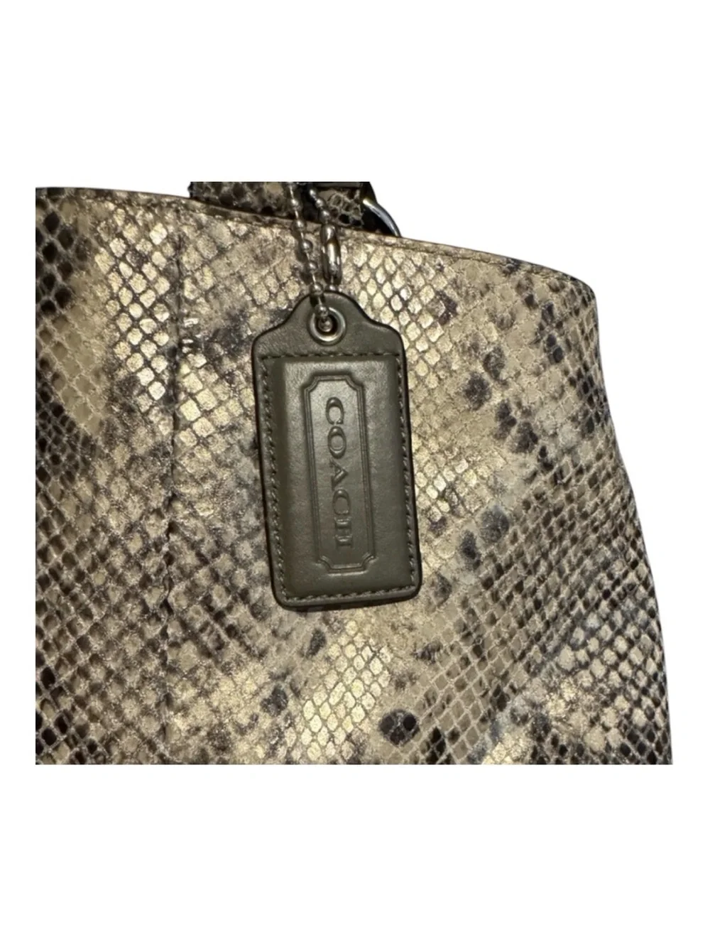 Coach Snake-Print Payton Shoulder Bag Grey Taupe